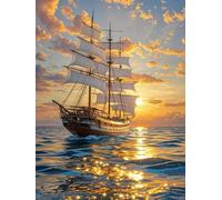 NAHUIGOOD Kit Broderie Point De Croix Pour Débutant,Lever De Soleil Sur La Mer Et Voilier 11Ct40X50Cm Canevas Kit Complet Adulte Canevas Broderie Point De Croix Kit Point De Croix Compté