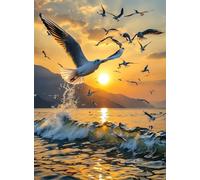 NAHUIGOOD Kit Broderie Point De Croix Pour DébutantLever de soleil sur la mer 11CT40x50cm,Adulte Pour Débutant Canevas Kit Complet Canevas Broderie Point De Croix Point De Croix Compté