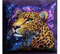 NAHUIGOOD Kit De Broderie Au Point De Croix Pré-Imprimé Ciel Étoilé, Léopard 45X45Cm Point De Croix De Taie D'Oreiller 11Ct Cross Stitch Embroidery Starter,De Couture À La Main Pour Adultes