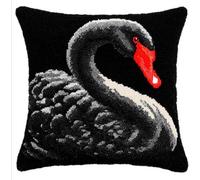 NAHUIGOOD Kit De Broderie Au Point De Croix Pré-Imprimé Cygne Noir 45X45Cm Point De Croix De Taie D'Oreiller 11Ct Cross Stitch Embroidery Starter,De Couture À La Main Pour Adultes
