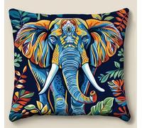 NAHUIGOOD Kit De Broderie Au Point De Croix Pré-Imprimé Éléphants D'Afrique 45X45Cm Point De Croix De Taie D'Oreiller 11Ct Cross Stitch Embroidery Starter,De Couture À La Main Pour Adultes