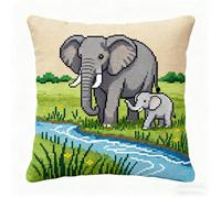 NAHUIGOOD Kit De Broderie Au Point De Croix Pré-Imprimé Éléphants Des Prairies 45X45Cm Kit De Coussin Au Point De Croix Pour Une Décoration Créative De La Maison Kit De Couture,