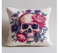 NAHUIGOOD Kit De Broderie Au Point De Croix Pré-Imprimé Fleurs, Crânes 45X45Cm Point De Croix De Taie D'Oreiller 11Ct Cross Stitch Embroidery Starter,De Couture À La Main Pour Adultes