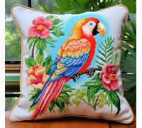 NAHUIGOOD Kit De Broderie Au Point De Croix Pré-Imprimé Perroquet 45X45Cm Point De Croix De Taie D'Oreiller 11Ct Cross Stitch Embroidery Starter,De Couture À La Main Pour Adultes