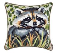 NAHUIGOOD Kit De Broderie Au Point De Croix Pré-Imprimé Raton Laveur 45X45Cm Point De Croix De Taie D'Oreiller 11Ct Cross Stitch Embroidery Starter,De Couture À La Main Pour Adultes