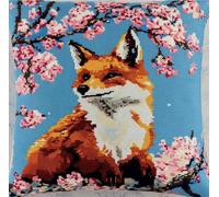 NAHUIGOOD Kit De Broderie Au Point De Croix Pré-Imprimé Renard, Cerisier En Fleurs 45X45Cm Point De Croix De Taie D'Oreiller 11Ct Cross Stitch Embroidery Starter,De Couture À La Main Pour Adultes