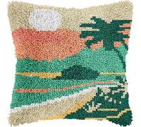 NAHUIGOOD Kit Point Noué Coussin, Crochet De Verrouillage Kits De Coussins Avec Crochet, Tapis Point Noué À Faire, Coussin Au Point Noué Lever De Soleil Sur La Mer 43X43Cm