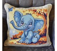 NAHUIGOOD Kits De Coussin Au Point De Croix Pour Les Bébé Éléphant 45X45Cm Point De Croix De Taie D'Oreiller 11Ct Cross Stitch Embroidery Starter,De Couture À La Main Pour Adultes