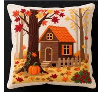 NAHUIGOOD Kits De Coussin Au Point De Croix Pour Les Cabane Forestière 45X45Cm Point De Croix De Taie D'Oreiller 11Ct Cross Stitch Embroidery Starter,De Couture À La Main Pour Adultes