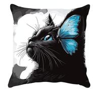 NAHUIGOOD Kits De Coussin Au Point De Croix Pour Les Chat Noir, Papillon Bleu 45X45Cm Point De Croix De Taie D'Oreiller 11Ct Cross Stitch Embroidery Starter,De Couture À La Main Pour Adultes