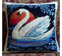 NAHUIGOOD Kits De Coussin Au Point De Croix Pour Les Cygne Blanc 45X45Cm Point De Croix De Taie D'Oreiller 11Ct Cross Stitch Embroidery Starter,De Couture À La Main Pour Adultes