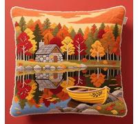 NAHUIGOOD Kits De Coussin Au Point De Croix Pour Les Herbstlandschaft 45X45Cm Point De Croix De Taie D'Oreiller 11Ct Cross Stitch Embroidery Starter,De Couture À La Main Pour Adultes