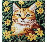 NAHUIGOOD Kits De Coussin Au Point De Croix Pour Les Katze In Den Blumen 45X45Cm Point De Croix De Taie D'Oreiller 11Ct Cross Stitch Embroidery Starter,De Couture À La Main Pour Adultes