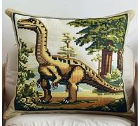 NAHUIGOOD Kits De Coussin Au Point De Croix Pour Les Langhals-Dinosaurier 45X45Cm Point De Croix De Taie D'Oreiller 11Ct Cross Stitch Embroidery Starter,De Couture À La Main Pour Adultes