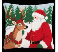 NAHUIGOOD Kits De Coussin Au Point De Croix Pour Les Le Père Noël Et Ses Rennes 45X45Cm Point De Croix De Taie D'Oreiller 11Ct Cross Stitch Embroidery Starter,De Couture À La Main Pour Adultes