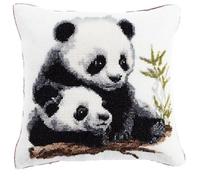 NAHUIGOOD Kits De Coussin Au Point De Croix Pour Les Panda Géant 45X45Cm Point De Croix De Taie D'Oreiller 11Ct Cross Stitch Embroidery Starter,De Couture À La Main Pour Adultes