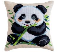 NAHUIGOOD Kits De Coussin Au Point De Croix Pour Les Panda Mignon 45X45Cm Point De Croix De Taie D'Oreiller 11Ct Cross Stitch Embroidery Starter,De Couture À La Main Pour Adultes