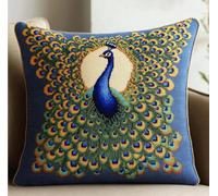 NAHUIGOOD Kits De Coussin Au Point De Croix Pour Les Paon 45X45Cm Point De Croix De Taie D'Oreiller 11Ct Cross Stitch Embroidery Starter,De Couture À La Main Pour Adultes