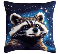 NAHUIGOOD Kits De Coussin Au Point De Croix Pour Les Raton Laveur Au Ciel Étoilé 45X45Cm Point De Croix De Taie D'Oreiller 11Ct Cross Stitch Embroidery Starter,De Couture À La Main Pour Adultes