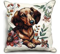 NAHUIGOOD Kits De Coussin Au Point De Croix Pour Les Teckel 45X45Cm Point De Croix De Taie D'Oreiller 11Ct Cross Stitch Embroidery Starter,De Couture À La Main Pour Adultes