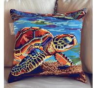 NAHUIGOOD Kits De Coussin Au Point De Croix Pour Les Tortue De Mer 45X45Cm Point De Croix De Taie D'Oreiller 11Ct Cross Stitch Embroidery Starter,De Couture À La Main Pour Adultes
