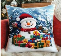 NAHUIGOOD Kits De Coussin Au Point De Croix Pour Les Weihnachtsschneemann, Geschenke 45X45Cm Point De Croix De Taie D'Oreiller 11Ct Cross Stitch Embroidery Starter,De Couture À La Main Pour Adultes