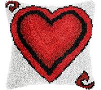 NAHUIGOOD Kits De Crochet Verrouillables Pour Adultes Et Débutants, Kits De Coussin À Crochet Verrouillables De Motif De De Couvercle D'Oreiller Bricolage Cœur Rouge 43X43Cm