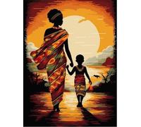 NAHUIGOOD point de croix kit complet,Coucher de soleil, femmes et enfants africains 11CT40x50cm,canevas debutant broderie imprimé kits de broderie estampillés pour adultes décoration murale