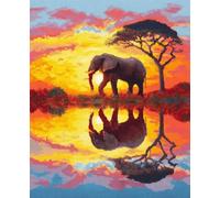 NAHUIGOOD Point de Croix Kit Complet Estampé,Magnifique coucher de soleil, éléphants 11CT40x50cm,Broderie Point de Croix Imprimé Kit de broderie au point de croix