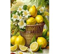 NAHUIGOOD Point de Croix Kit Complet Estampé,Panier de citrons 11CT40x50cm,Broderie Point de Croix Imprimé Kit de broderie au point de croix