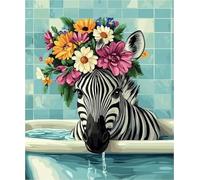NAHUIGOOD Point de Croix Kit Complet Estampé,Salle de bain, zèbre 11CT40x50cm,Broderie Point de Croix Imprimé Kit de broderie au point de croix