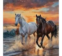 NAHUIGOOD point de croix kit complet,La mer, le cheval 11CT40x50cm,canevas debutant broderie imprimé kits de broderie estampillés pour adultes décoration murale