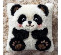 NAHUIGOOD Tapis Point Noué À Faire，Ensembles Complets De Création De Coussins À Faire Soi-Même Avec Fil Et Toile Et Aiguille À Crochet, Ensembles De Coussins À，43X43Cm Panda