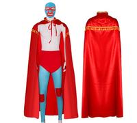 Nahzsai Costume de lutteur mexicain pour homme et adulte avec masque, cape rouge Crazy Priest, tenue d'Halloween et de cosplay, Rouge, Large