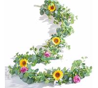 Naidiler Guirlande d'eucalyptus Artificiel avec Fleurs et Roses et tournesols pour Centre de Table de Mariage, fête, décoration Murale de Jardin