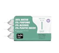 Naïf - Lingettes humides sans plastique - 162 lingettes (3 x 54 lingettes) - Soin des fesses, du corps et du visage de bébé - 99% d'eau - 0% de parfum et d'alcool