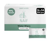Naïf lingettes humides sans plastique 864 pièces (16 x 54 lingettes humides) - soin des fesses, du corps et du visage de bébé - 99% d'eau - 0% de parfum et d'alcool