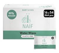Naïf lingettes humides sans plastique 864 pièces (16 x 54 lingettes humides) - soin des fesses, du corps et du visage de bébé - 99% d'eau - 0% de parfum et d'alcool