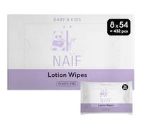 Naïf - Lingettes Lotion Sans Plastique - 432 lingettes (8 x 54 lingettes) - pour bébé et enfant - fesses, corps, visage - type aloe vera et bambou - 0% parfum et alcool