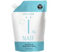 Naïf Shampooing et Gel Douche 2 en 1 pour Bébé et Enfant 0% Parfum - Format Recharge - sans SLES ni microplastiques, ingrédients naturels, testé dermatologiquement- 500 ml