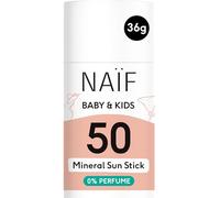 Naïf - Stick solaire avec formule minérale - pour bébé & enfant - SPF 50 - sans microplastiques, huiles minérales ou silicone - Protection UVA et UVB - Testé dermatologiquement - 0% Parfum - 36GR