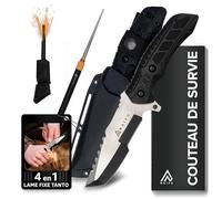 Naifu The Outdoor - couteau de survie 12 cm Drop Point semi-cranté en acier inox - kit de survie - lame fixe, étui rigide - polyvalent pour bushcraft - randonnée - couteau bushcraft - bivouac