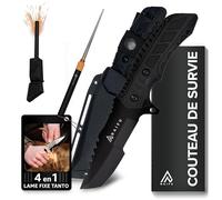 Naifu The Outdoor - couteau de survie 12 cm Drop Point semi-cranté en acier inox, lame fixe, étui rigide - polyvalent pour bushcraft, randonnée - couteau bushcraft