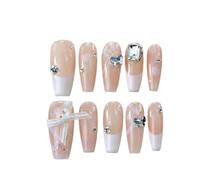 Nail art de tempérament, diamant à carreaux avec nœud français ajouré, magasin d'ongles d'amour, porter un clou de canard mandarin de mariage(L)
