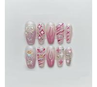 Nail Art fait à la main, pansement d'ongles fait à la main, ongle de mariée étudiante, nouveau patch de faux ongles trapézoïdal (L)