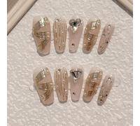 Nail Art fait à la main, patch à ongles, foret en forme de cœur, lot de faux ongles amovibles (M)