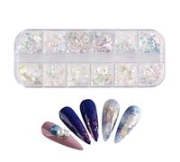 Nail art flocons nail art floc floconne brillant holographique 12 grilles flocons de paillettes à ongles pour décoration d'art de ongle d'été