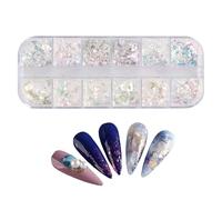 Nail art flocons nail art floc floconne brillant holographique 12 grilles flocons de paillettes à ongles pour décoration d'art de ongle d'été.