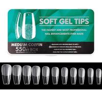 Nail Art Nail Piece Medium and Long Full Set of Transparent Pressure Nail Soaked Soft Gel Nail Tip Extension Professional Acrylic Fake Nails (Demi-sable court ballet, Taille unique)