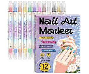 Nail Arț Pen - 16.3x12.6cm Nail Arț Marker | 0.5mm Needle Tip 12 Colors Waterproof Quick Dry Double Ended Acrylic NailPaint Pens Set | NailPen Salon DIY Manicure Drawing
